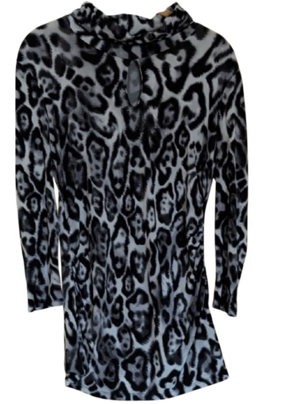 New York & Company Black and White Leopard-Print Stretch Turtle Neck Top.